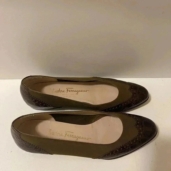 Salvatore Ferragamo crocodile flat Brown and Green size 6 - Picture 8 of 15